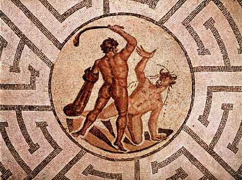 Mosaico romano con Teseo y el Minotauro