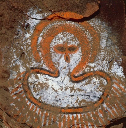 Australia, Kimberley, Isdell Gorge, Aboriginal rock paintings: Wandjina (cloud and rain spirit)