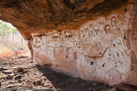AUSTRALIA, Western Australia, West Kimberley. Wandjina (creator beings), rock art style painted during last 4000 years.